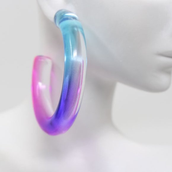 2.25" BLUE, PURPLE, PINK OMBRE TRANSLUCENT HOOPS - Picture 11 of 12